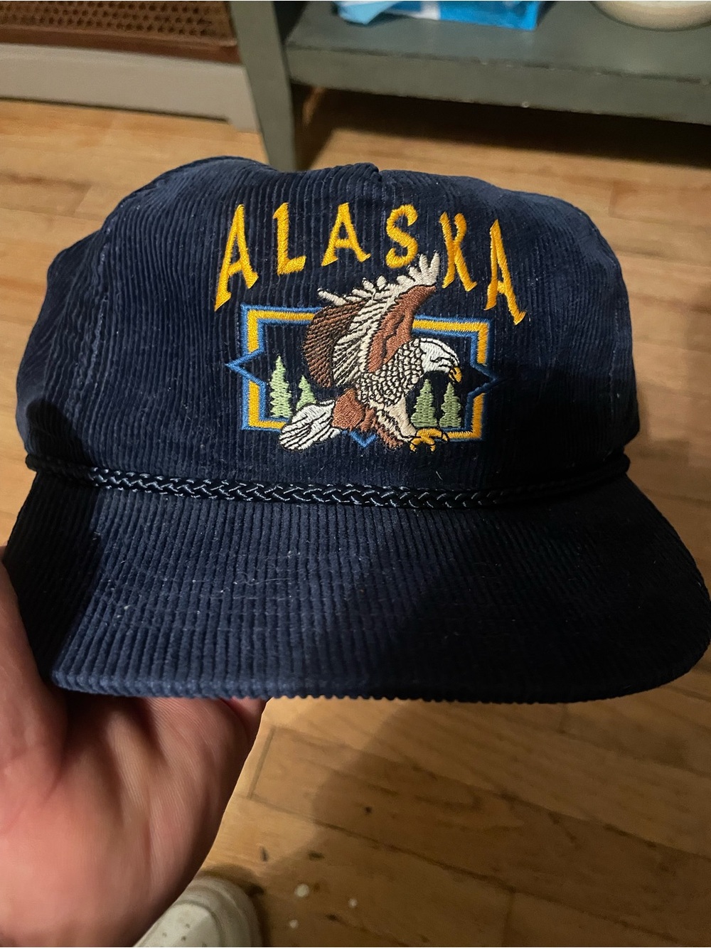 Navy Alaska Embroidered Eagle Corduroy Hat